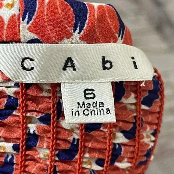 CAbi Size 6 #778 Dream Day Peplim Geometric Tank Top Coral Blue Adjustable Strap - Picture 3 of 5